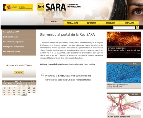Imagen de la página principal de la Red Sara